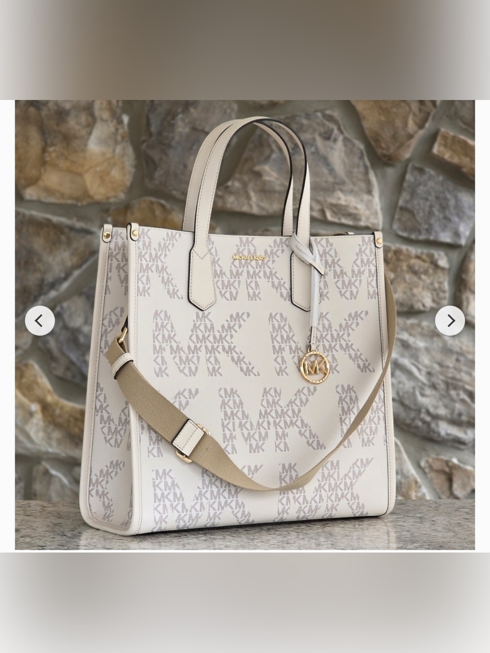 NWT Michael Kors Maple Large Tote in the Vanilla/Cream monogram colorway